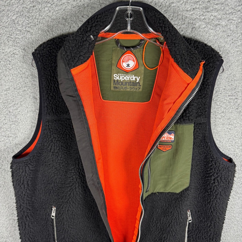 Superdry Mountain Mens Sherpa Fleece Vest Black Orange Mesh Gilet Size M - Picture 7 of 7
